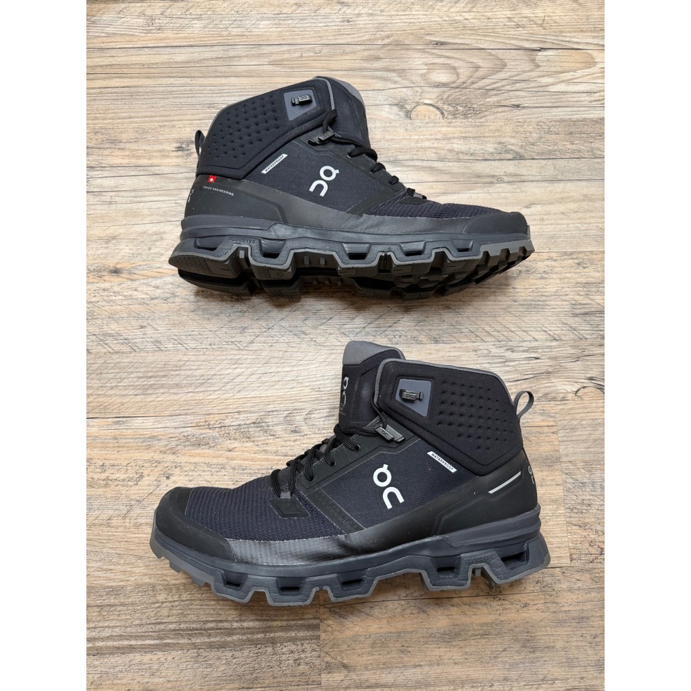 On Cloud Running Cloudrock Waterproof Hiking Boots Black Eclipse Mens 12 6399614